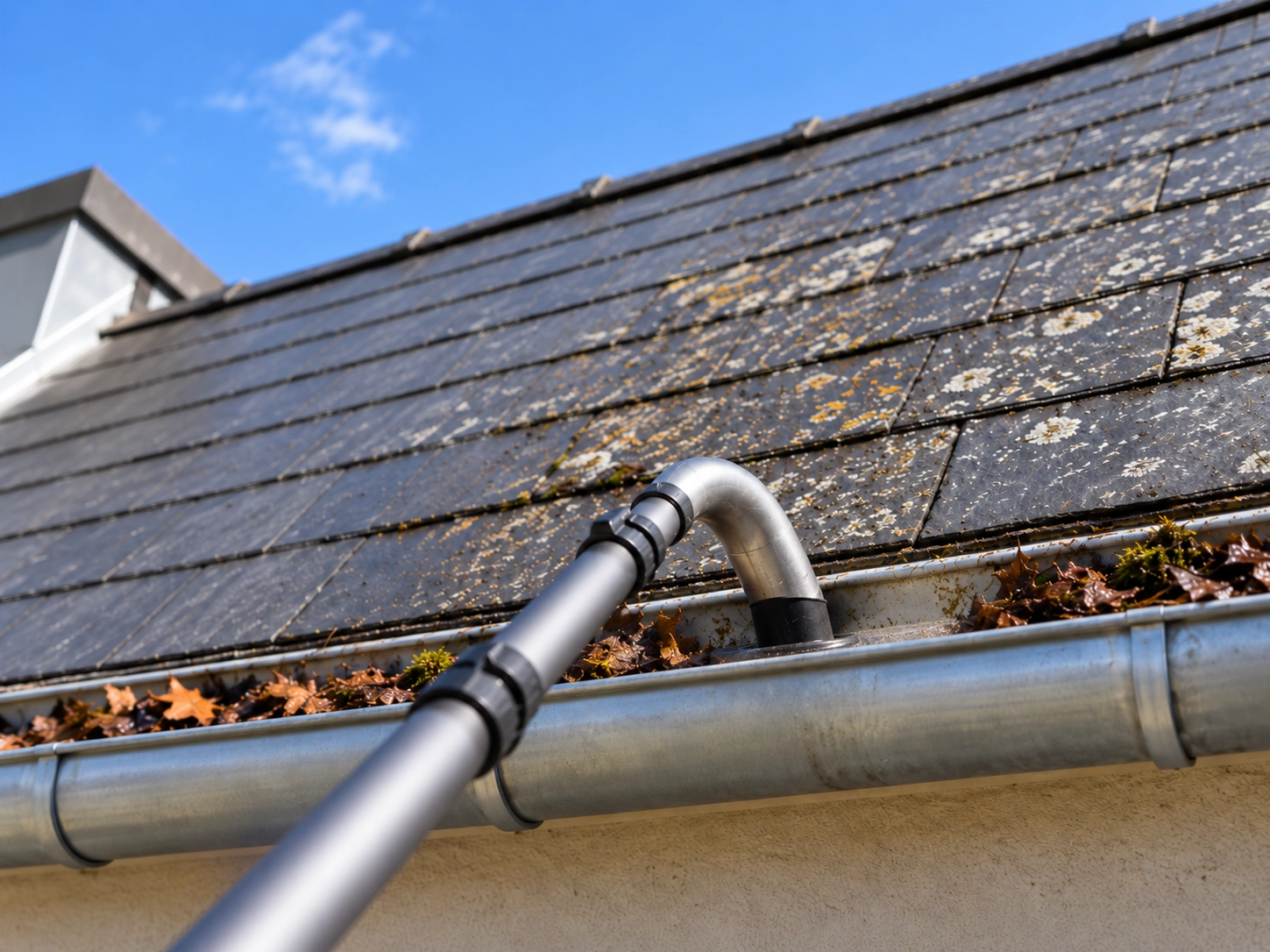 Nettoyage d’une gouttière sous toiture en ardoise à Rennes