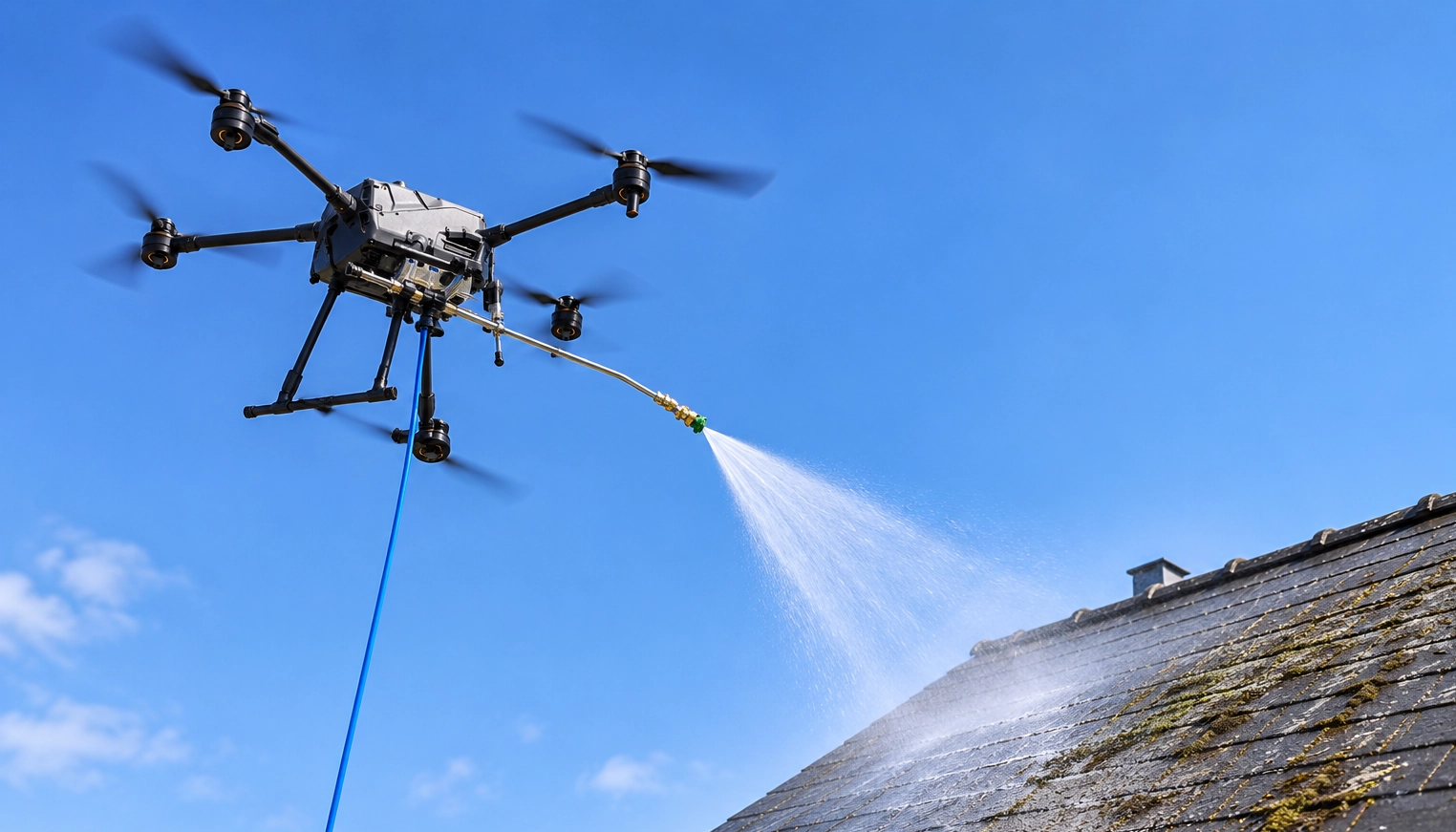 Application d’un traitement sur toiture en ardoise par drone à Rennes